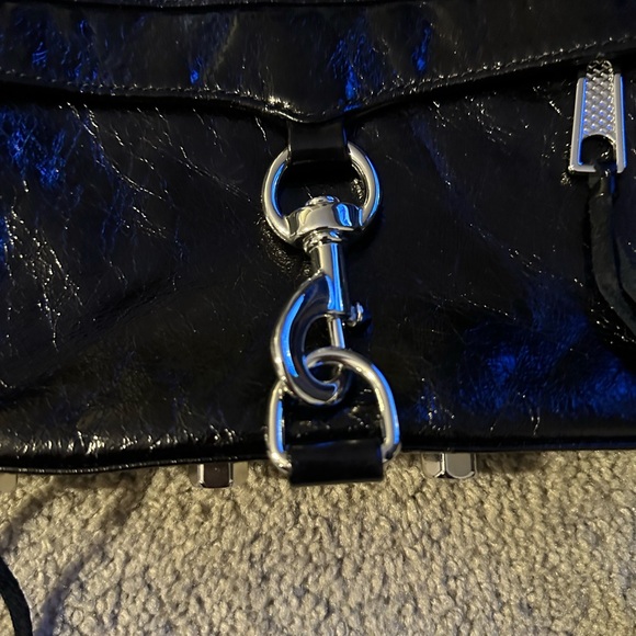 REBECCA MINKOFF LEATHER PURSE BLACK CLUTCH CROSSBODY SHOULDER BAG STUDDED - Picture 5 of 11